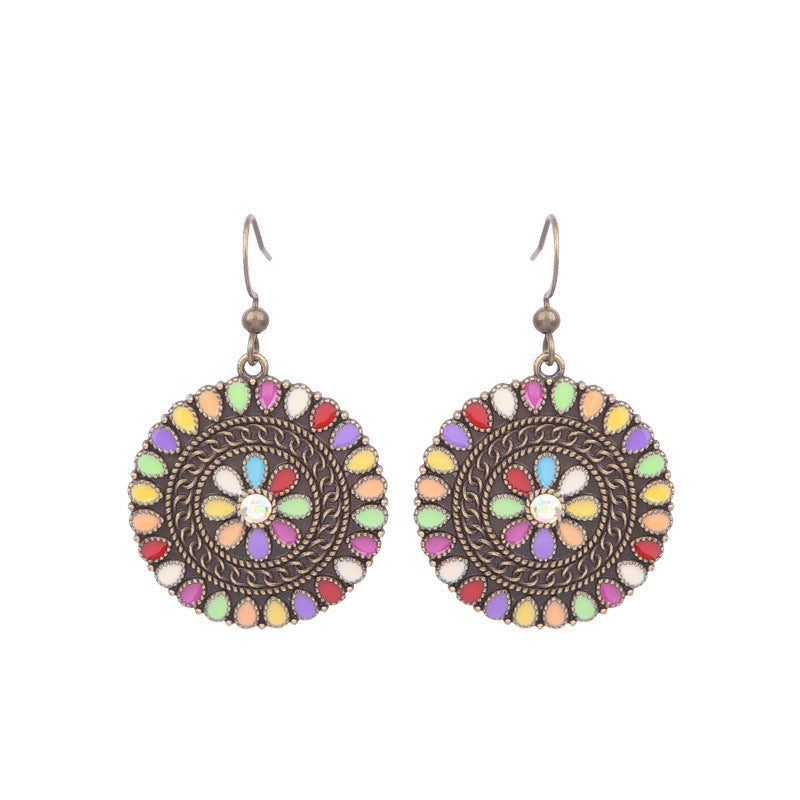 Wholesale Retro Tassel Hollow Alloy Oil Dripping Earrings Set